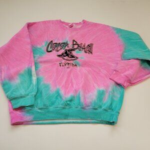 Vintage Retro Style Cocoa Beach Florida Pink Green Tie Dye Sweatshirt Shark XL